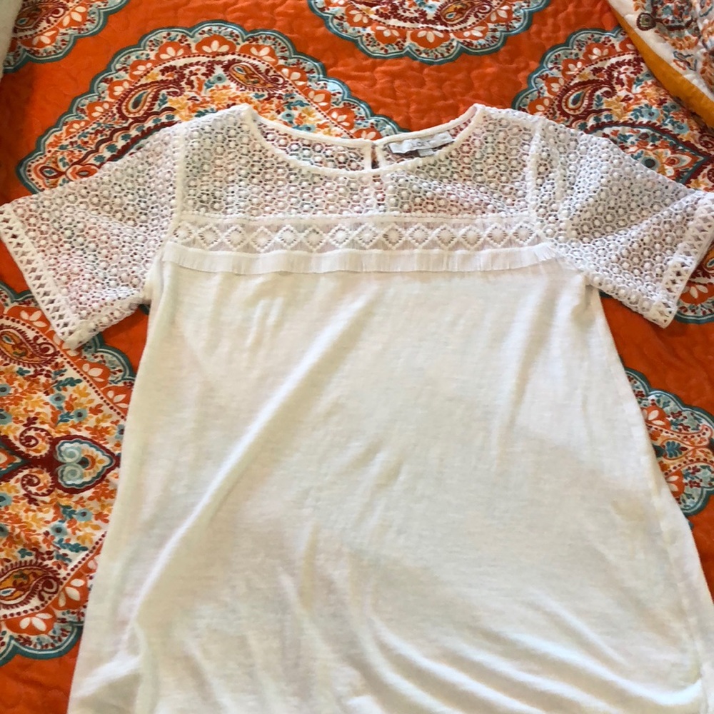 NWOT. Loft white tee with lace top and sleeve